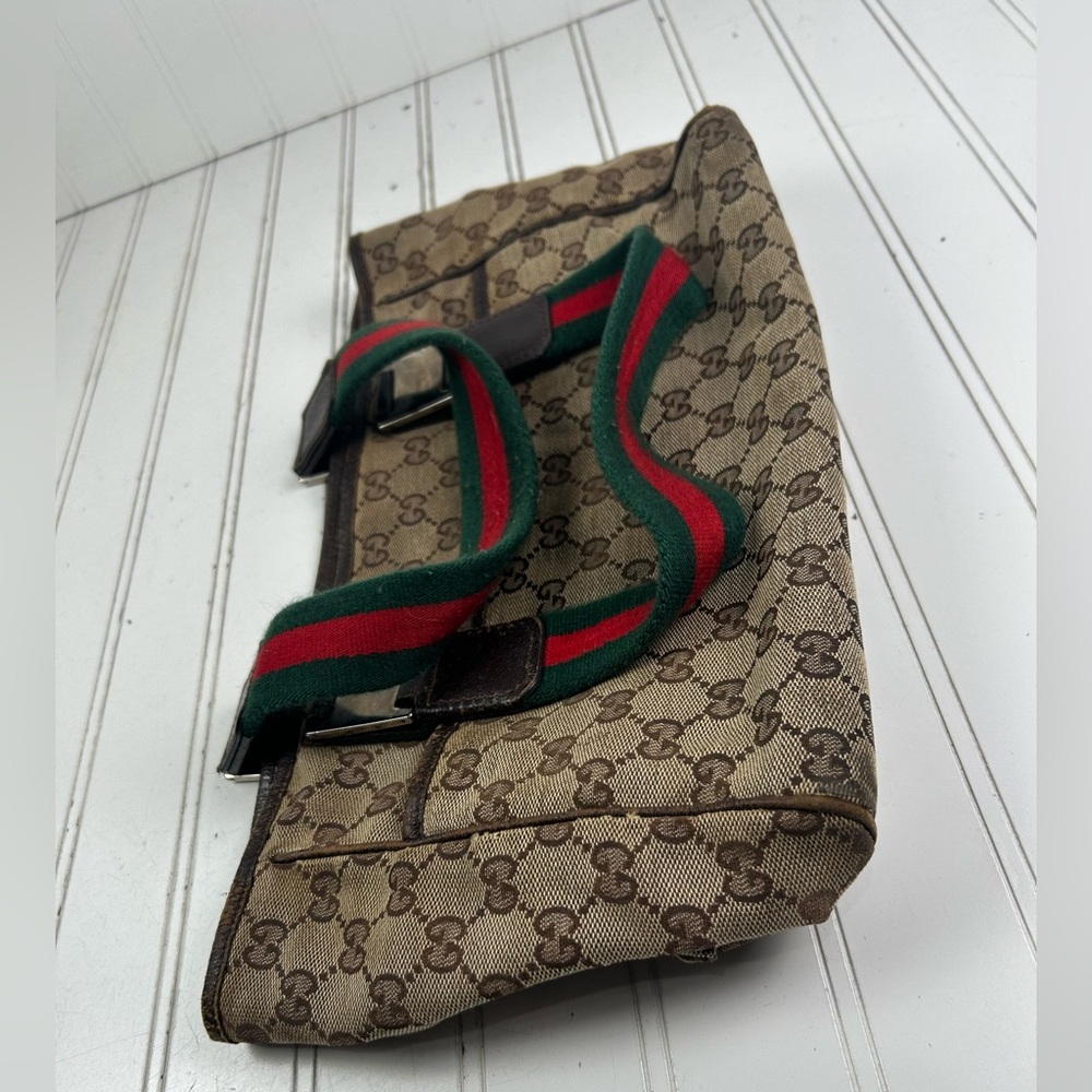 Gucci GG Vintage Iconic Monogram Canvas Web Sherry Line Pop Tote Bag Drawstring - Picture 8 of 14